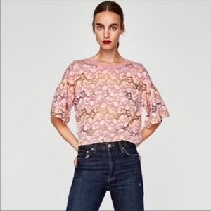 Zara W/B Lace Sheer Top